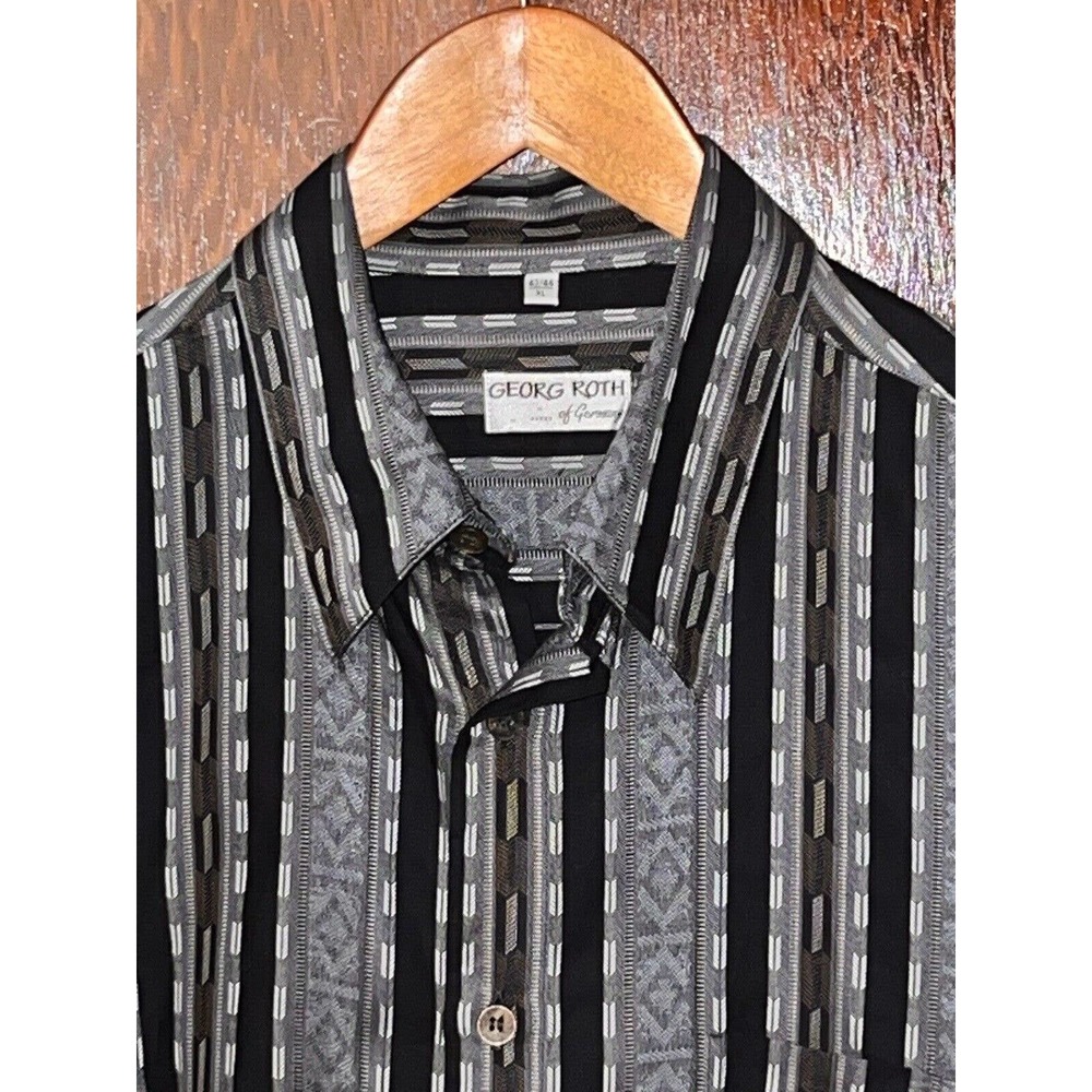 VTG GEORG ROTH SHIRT OF GERMANY BLACK BROWN & GRAY STRIPED EXTRA LARGE XL